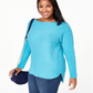 Suéter feminino Charter Club Plus Cashmere com aba reta, azul, tamanho 3XL