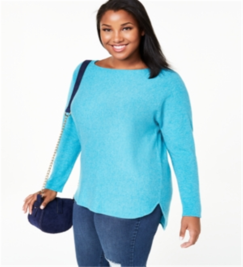 Suéter feminino Charter Club Plus Cashmere com aba reta, azul, tamanho 3XL