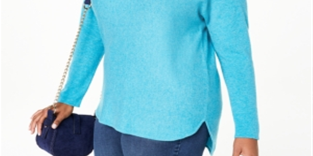 Suéter feminino Charter Club Plus Cashmere com aba reta, azul, tamanho 3XL