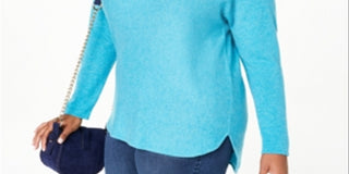 Suéter feminino Charter Club Plus Cashmere com aba reta, azul, tamanho 3XL