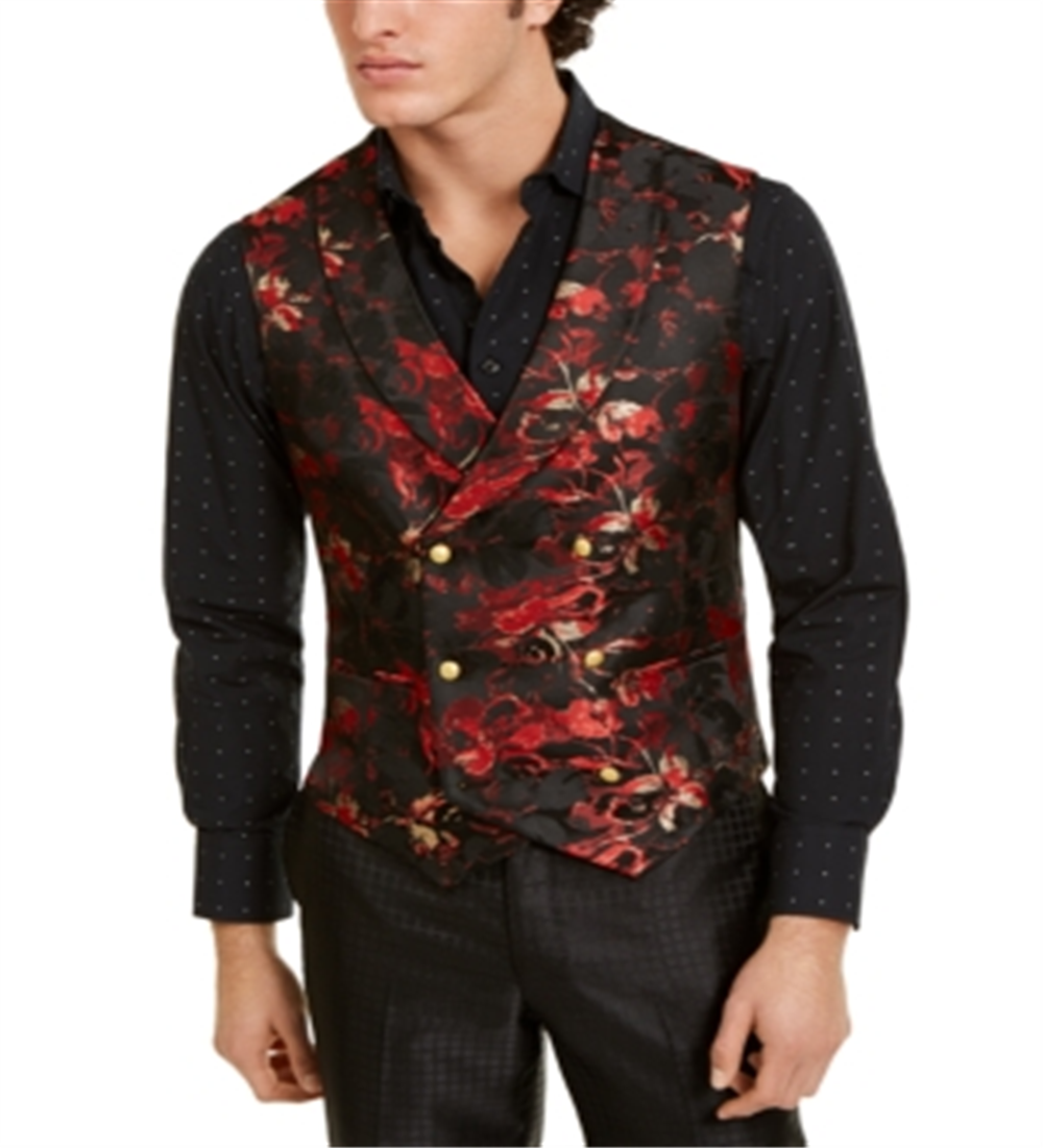 Colete masculino Tallia Slim Fit Floral Trespassado Preto Tamanho 40 Curto