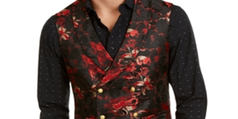 Colete masculino Tallia Slim Fit Floral Trespassado Preto Tamanho 40 Curto