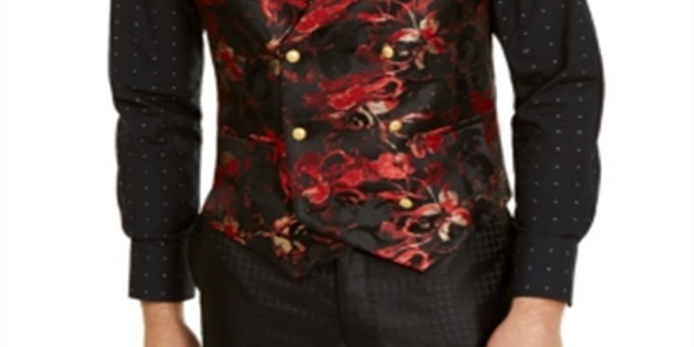 Colete masculino Tallia Slim Fit Floral Trespassado Preto Tamanho 40 Curto