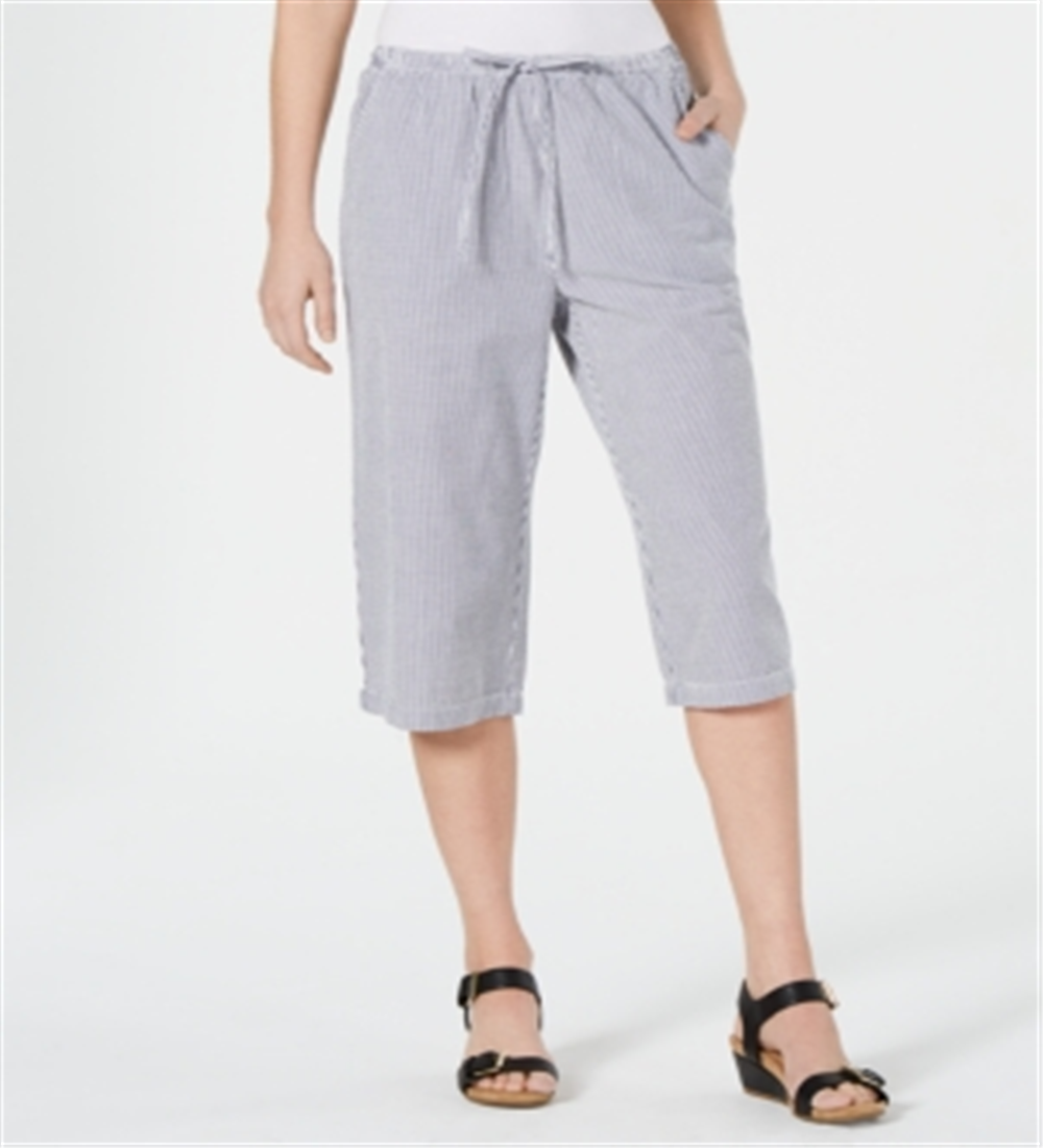 Calça Capri Karen Scott Feminina de Algodão Seersucker Azul Tamanho X-G