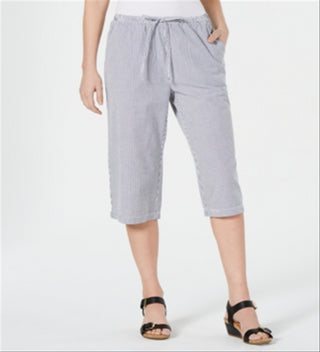 Calça Capri Karen Scott Feminina de Algodão Seersucker Azul Tamanho X-G