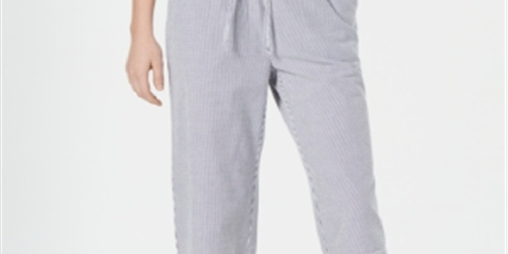 Calça Capri Karen Scott Feminina de Algodão Seersucker Azul Tamanho X-G