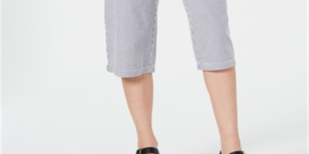 Calça Capri Karen Scott Feminina de Algodão Seersucker Azul Tamanho X-G