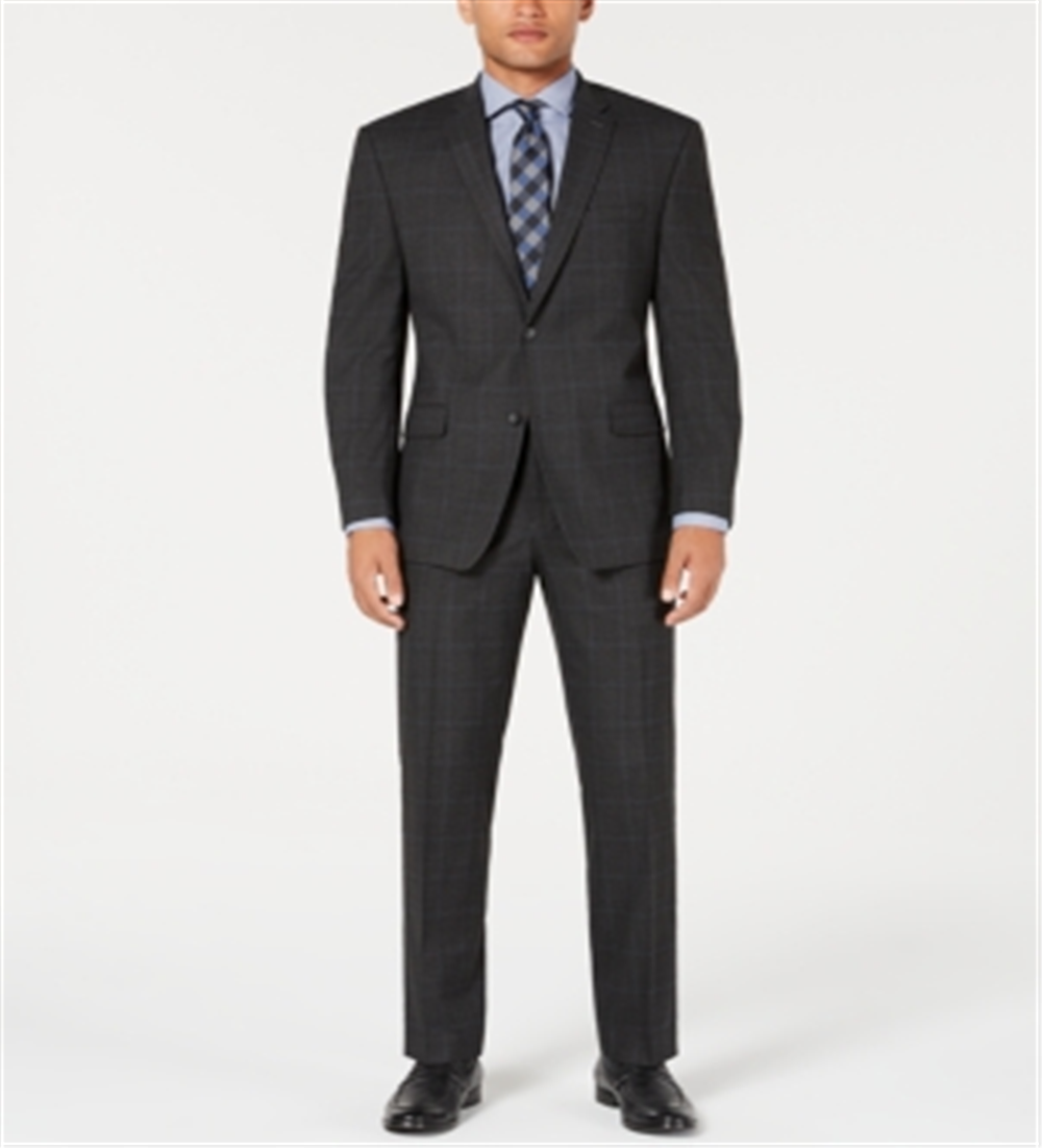 Terno masculino Marc New York Modern Fit Stretch Windowpane, cinza, tamanho 44