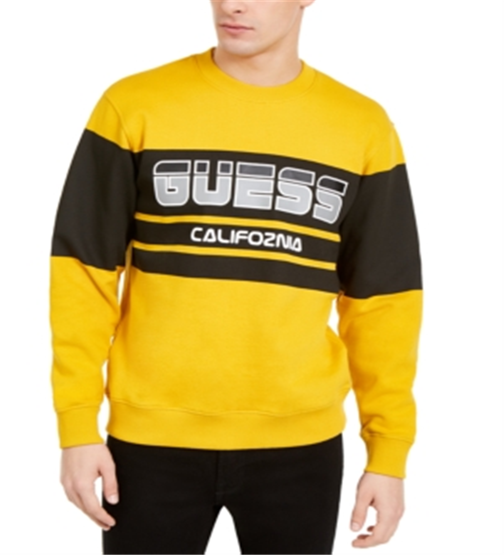 Suéter Guess Roy Sport Logo Masculino Amarelo Tamanho Médio