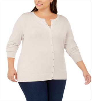Cardigan feminino plus size com gola redonda, marrom, tamanho 1X, da Charter Club