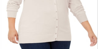 Cardigan feminino plus size com gola redonda, marrom, tamanho 1X, da Charter Club