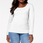 Karen Scott Blusa feminina de algodão com decote redondo, branca, tamanho pequeno