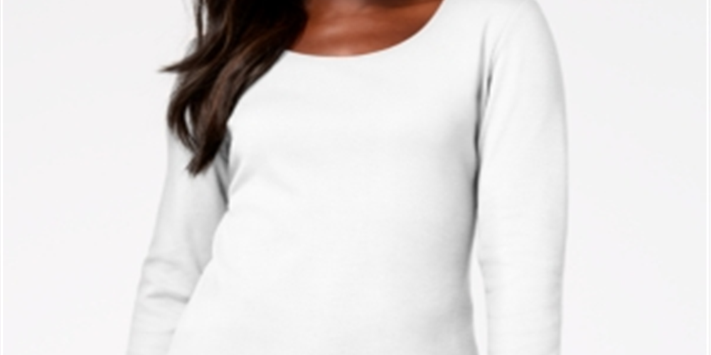 Karen Scott Blusa feminina de algodão com decote redondo, branca, tamanho pequeno
