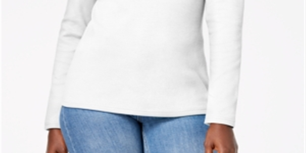Karen Scott Blusa feminina de algodão com decote redondo, branca, tamanho pequeno