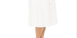 Vestido Calvin Klein Feminino Manga Tulipa com Cinto Automático Branco Tamanho 22W