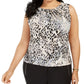 Blusa feminina Calvin Klein com estampa animal, sem mangas, gola redonda, rosa, tamanho 2X