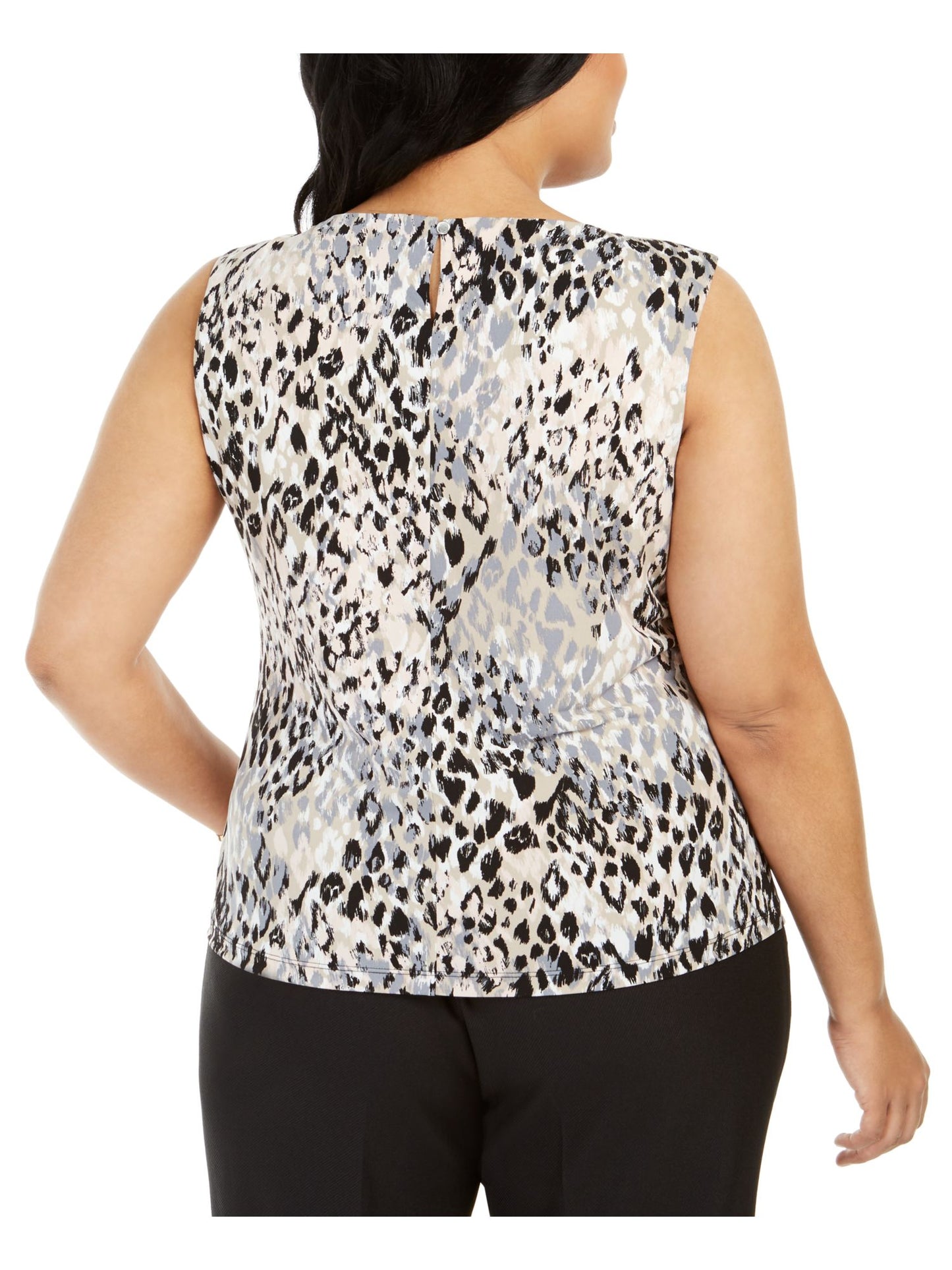 Blusa feminina Calvin Klein com estampa animal, sem mangas, gola redonda, rosa, tamanho 2X