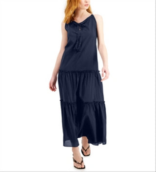Vestido longo feminino com alças finas e decote halter da INC International Concepts, azul, tamanho XX-G