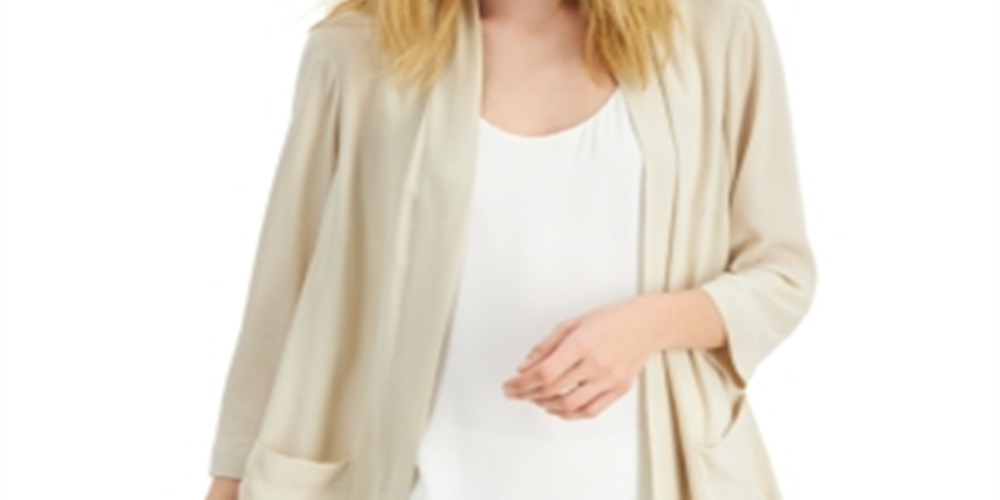 Alfani Topper Feminino Aberto Frente Cardigan Top Marrom Tamanho Grande