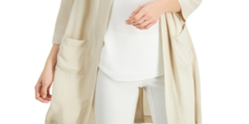 Alfani Topper Feminino Aberto Frente Cardigan Top Marrom Tamanho Grande