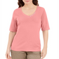 Blusa feminina Karen Scott com decote em V e detalhe de botão, rosa, tamanho pequeno