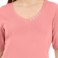 Blusa feminina Karen Scott com decote em V e detalhe de botão, rosa, tamanho pequeno