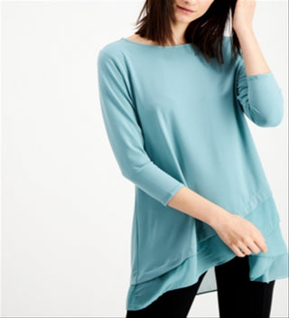 Blusa de malha feminina Alfani Soft L manga 3/4 verde tamanho grande