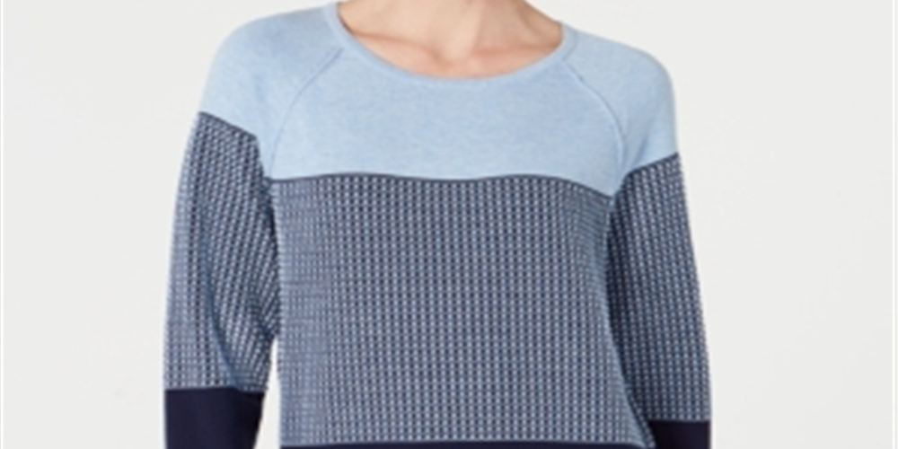 Karen Scott Suéter Feminino de Algodão Colorblock Azul Tamanho Pequeno