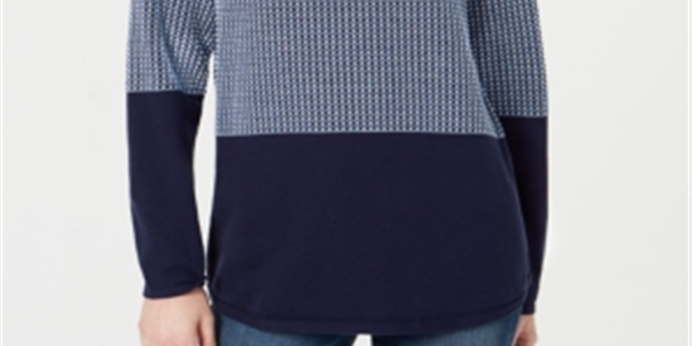Karen Scott Suéter Feminino de Algodão Colorblock Azul Tamanho Pequeno