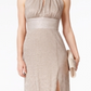 Vestido feminino R &amp; M Richards com decote halter e decote em V em malha metálica, tamanho 16, dourado
