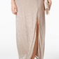Vestido feminino R &amp; M Richards com decote halter e decote em V em malha metálica, tamanho 16, dourado