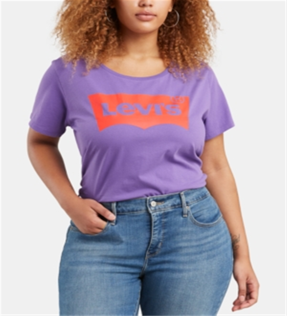 Camiseta feminina Levi's com logo, manga curta, roxa, tamanho 1X