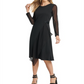 Vestido feminino DKNY com bainha assimétrica e manga transparente, preto, tamanho grande