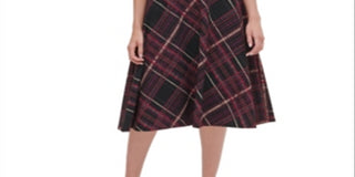 Vestido feminino Tommy Hilfiger Piper com cinto xadrez, ajuste e flare, preto, tamanho 16