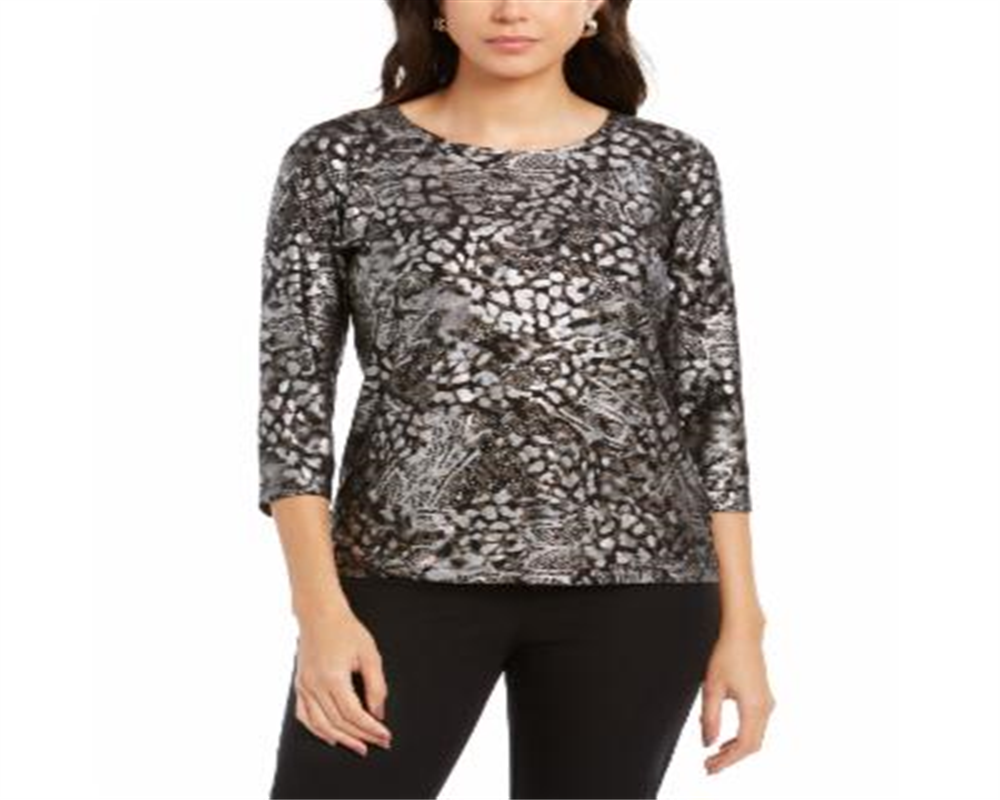 Top feminino com bolinhas em jacquard e gel da coleção JM, preto, tamanho XX-G