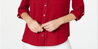 Camisa feminina com botões e botões Charter Club, vermelha, tamanho pequeno, médio