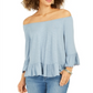 Blusa feminina estilo &amp; co ombro a ombro com babados, azul, tamanho pequeno P