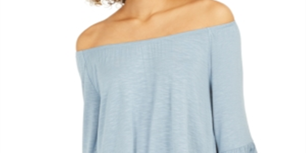 Blusa feminina estilo &amp; co ombro a ombro com babados, azul, tamanho pequeno P
