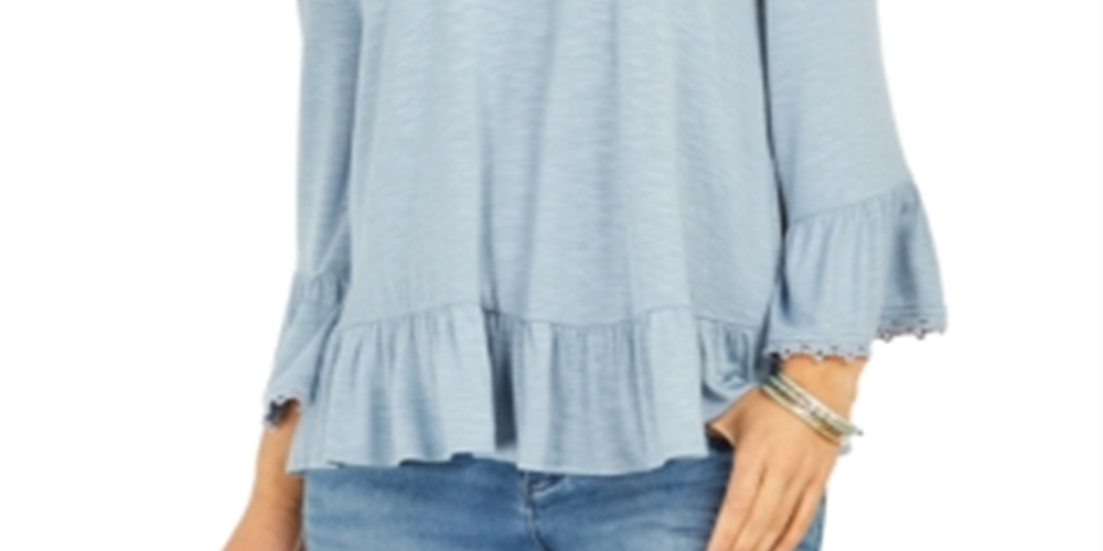 Blusa feminina estilo &amp; co ombro a ombro com babados, azul, tamanho pequeno P