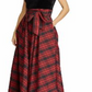 Vestido de festa longo xadrez vermelho sem mangas com decote em V e bainha longa, tamanho 10, RALPH LAUREN