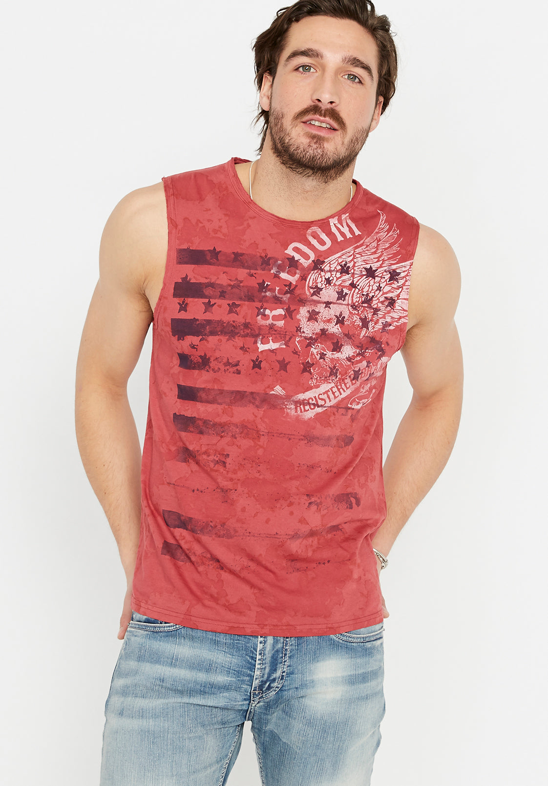 Camiseta regata Buffalo David Bitton Tufix Graphic masculina vermelha tamanho X-G