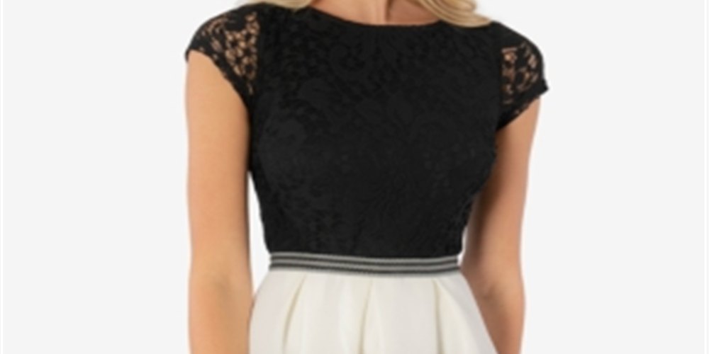 Vestido curto de renda feminino Speechless Fit &amp; Flare, tamanho médio, preto