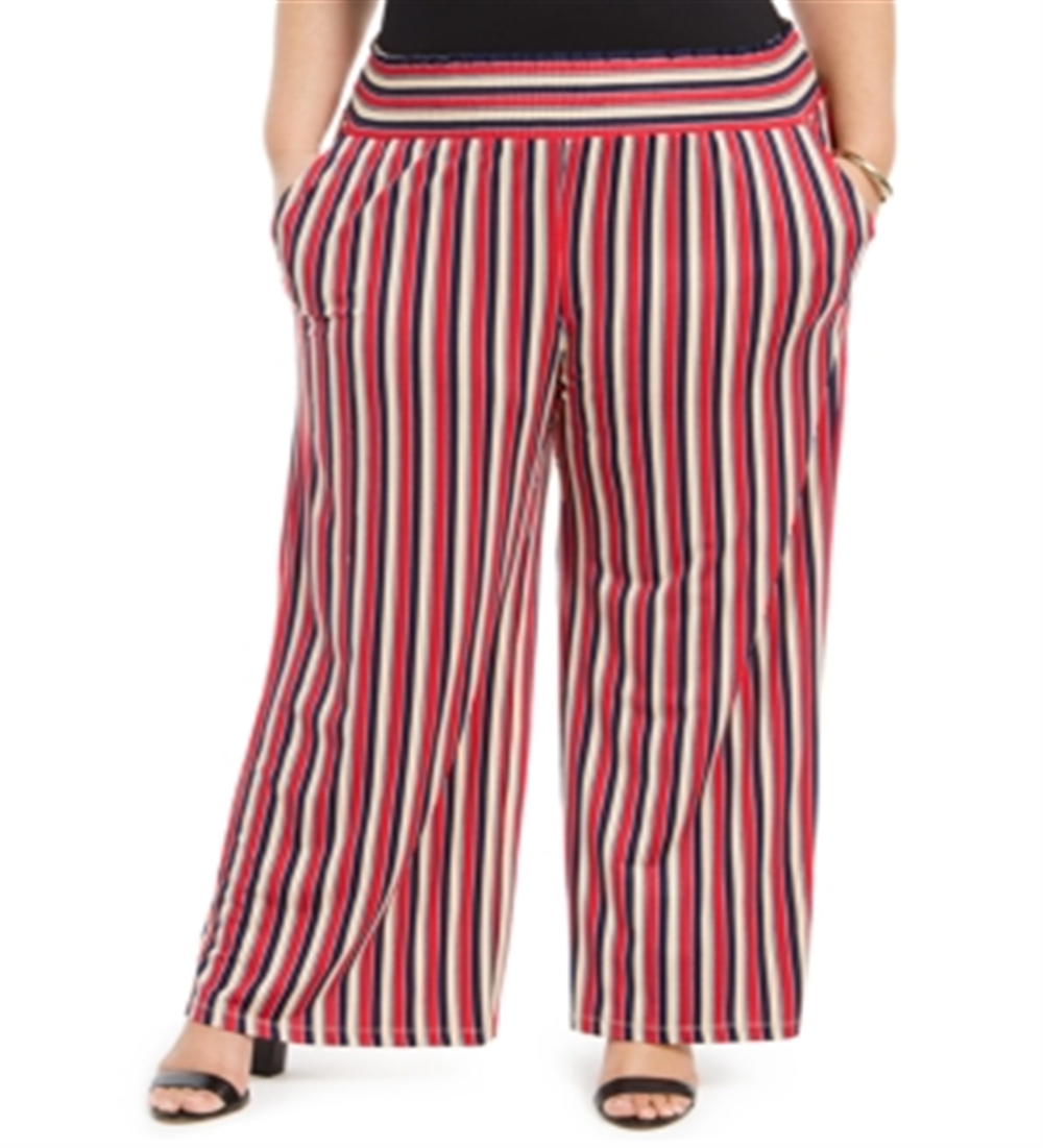Calça feminina plus size com cintura franzida estampada NY Collection, vermelha, tamanho 2X