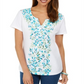 Blusa feminina Karen Scott estampada com decote dividido, branca, tamanho médio