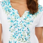Blusa feminina Karen Scott estampada com decote dividido, branca, tamanho médio