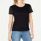 INC International Concepts Top feminino Jet Midnight Knit com pérolas bordadas, preto, tamanho extragrande