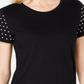 INC International Concepts Top feminino Jet Midnight Knit com pérolas bordadas, preto, tamanho extragrande