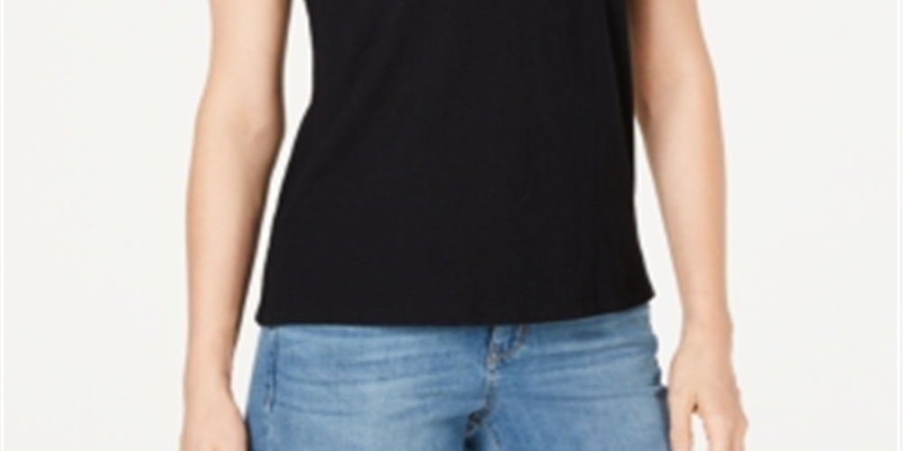 INC International Concepts Top feminino Jet Midnight Knit com pérolas bordadas, preto, tamanho extragrande