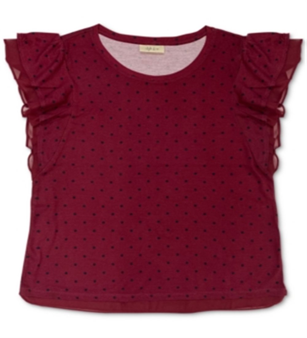 Blusa feminina com estampa de bolinhas e mangas bufantes, tamanho pequeno, vermelha, estilo &amp; co