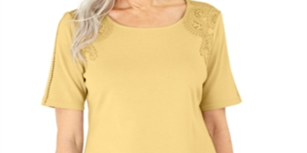 Karen Scott Blusa Feminina de Crochê de Algodão com Frente Amarela Tamanho P